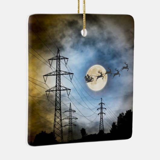 Power Lines, Santa en Full Moon Kerstmis Keramisch Ornament (Rechts)