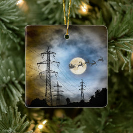 Power Lines, Santa en Full Moon Kerstmis Keramisch Ornament