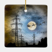 Power Lines, Santa en Full Moon Kerstmis Keramisch Ornament (Achterkant)