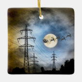 Power Lines, Santa en Full Moon Kerstmis Keramisch Ornament (Voorkant)