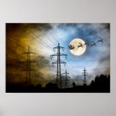 Power Lines, Santa en Full Moon Kerstmis Poster (Voorkant)