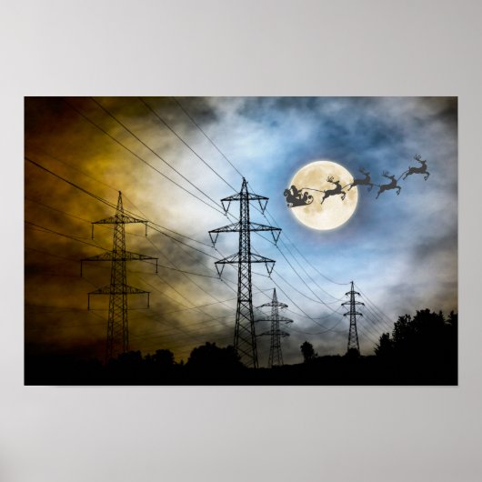 Power Lines, Santa en Full Moon Kerstmis Poster (Voorkant)