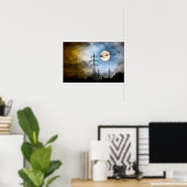 Power Lines, Santa en Full Moon Kerstmis Poster (Thuiskantoor)