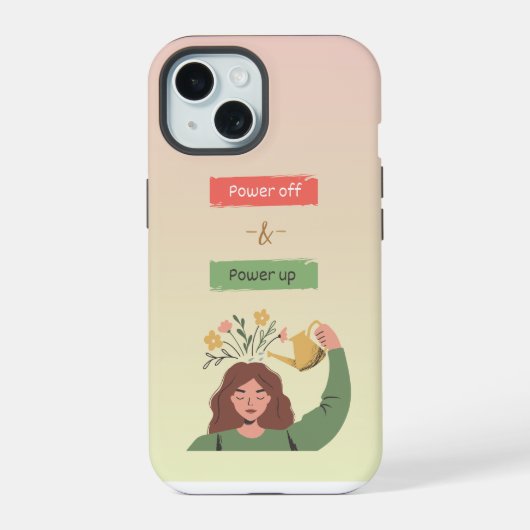 Power Off & Power Up: Mindful Tech Balance iPhone 15 Case (Achterkant)