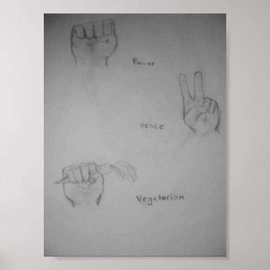 Power, Peace, Vegetarian Original Artwork Poster (Voorkant)