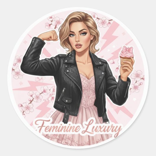 Power & Pink: Feminine Luxury Coquette Sticker (Voorkant)
