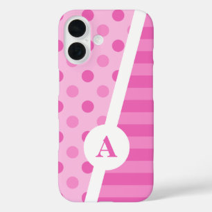 Power Pink Polka Dot en Stripe Patroon iPhone 16 Hoesje