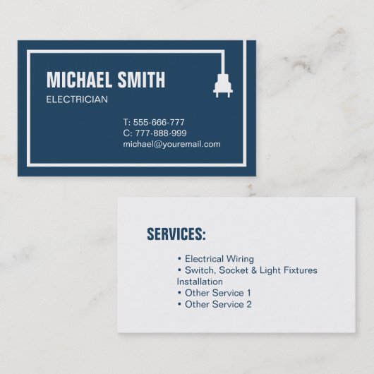 Power Plug Wire Border Electricia Donkerblauw Visitekaartje (Voorkant / Achterkant)