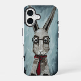 Power Tie. A rabbit with eye glasses and a red tie iPhone 16 Hoesje