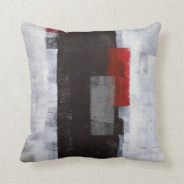 'Power Trip' Zwart, Grijs, Rood Abstract Kunstkuss Kussen