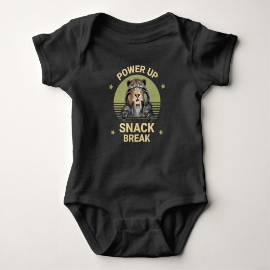 Power Up Snackpauze Sabeltandtijger Romper (Voorkant)