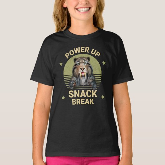 Power Up Snackpauze Sabeltandtijger T-shirt (Voorkant)