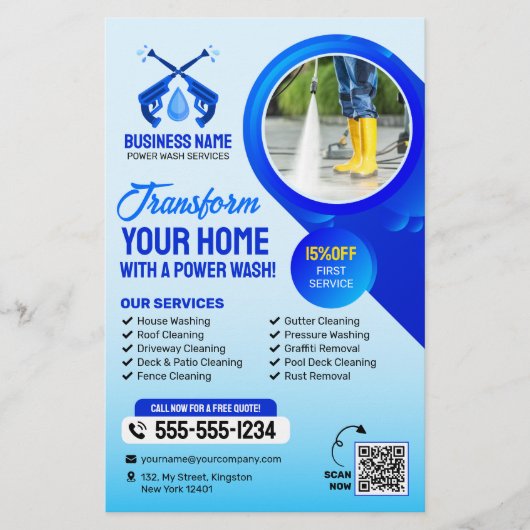 Power Wash House Reiniging Druk Wassen Flyer (Voorkant)