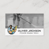 Power Wash-logo | Arbeider die bestrating schoonma Visitekaartje (Voorkant)