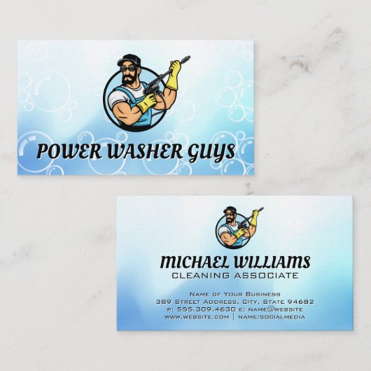 Power Washing Guy Logo | Zeepbellen Visitekaartje (Voorkant / Achterkant)