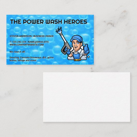 Power Washing Worker | Zeepbellen Visitekaartje (Voorkant / Achterkant)