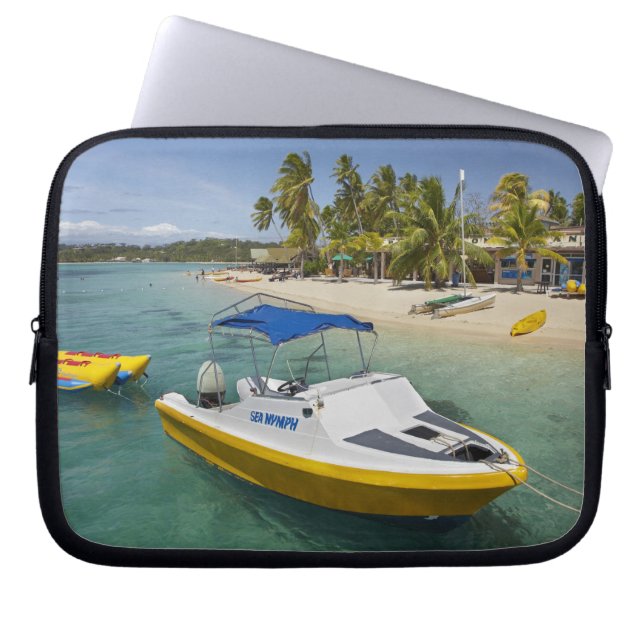 Powerboot en bananenboot laptop sleeve (Voorkant)