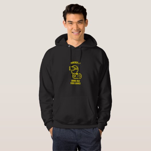 Powered by anime and video games funny gaming game hoodie (Voorkant volledig)
