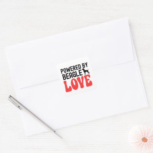 Powered By Beagle Love Vierkante Sticker (Envelop)