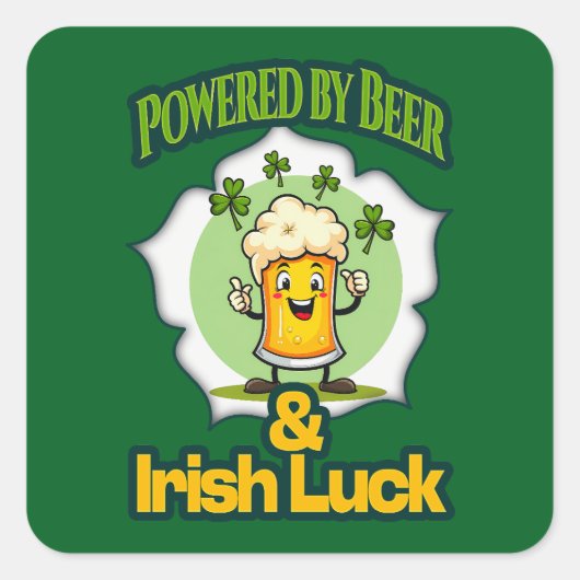 Powered by Beer St Patrick’s Day Shirt Autocolante Vierkante Sticker (Voorkant)