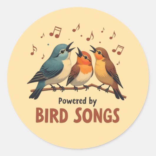 Powered by Bird Songs Ronde Sticker (Voorkant)