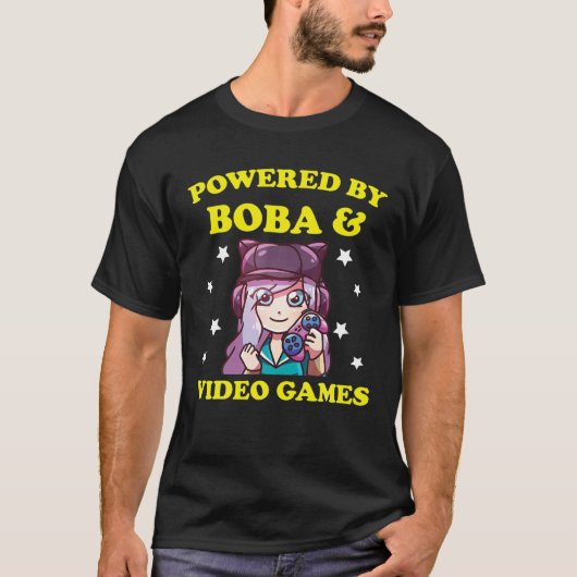 Powered by Boba Tea and Video Games Cute Kawaii Ga T-shirt (Voorkant)