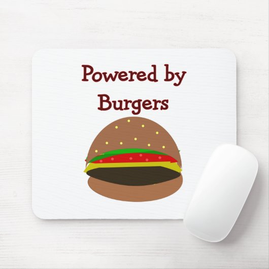 "Powered by Burgers" — grappige Hamburger Lover Gi Muismat (Met muis)
