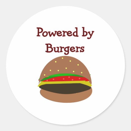 "Powered by Burgers"—grappige Hamburger Lover Gift Ronde Sticker (Voorkant)