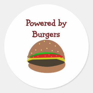 "Powered by Burgers" — grappige Hamburger Lover  Ronde Sticker