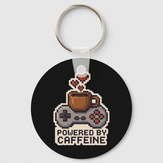 Powered By Caffeine Pixel Art Gamer Coffee Lover G Sleutelhanger (Voorkant)