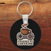 Powered By Caffeine Pixel Art Gamer Coffee Lover G Sleutelhanger (Voorkant)