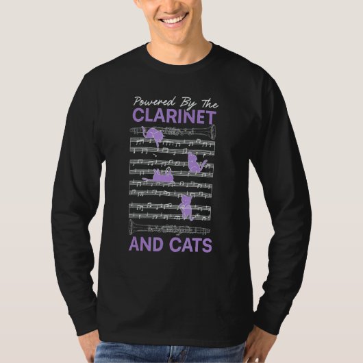 Powered By Clarinet And Cats Kitty  Musician T-shirt (Voorkant)