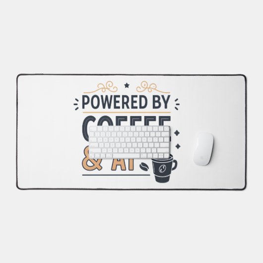 Powered by Coffee & AI Retro Tech Vector Bureaumat (Keyboard & Muis)