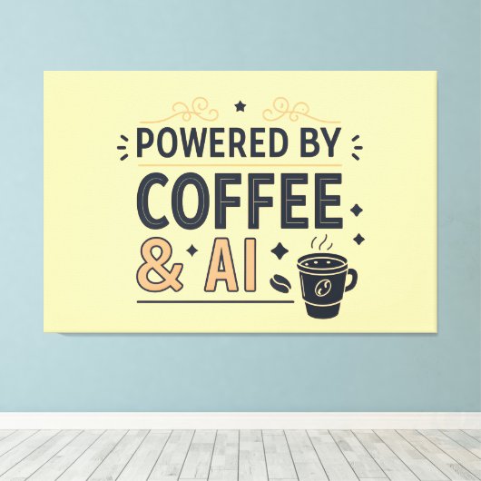 Powered by Coffee & AI Retro Tech Vector Canvas Afdruk (Insitu (Houten vloer))