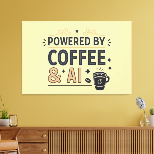 Powered by Coffee & AI Retro Tech Vector Canvas Afdruk (Insitu (Woonkamer))