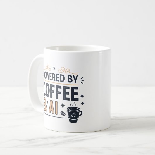Powered by Coffee & AI Retro Tech Vector Koffiemok (Voorkant links)
