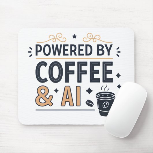 Powered by Coffee & AI Retro Tech Vector Muismat (Met muis)
