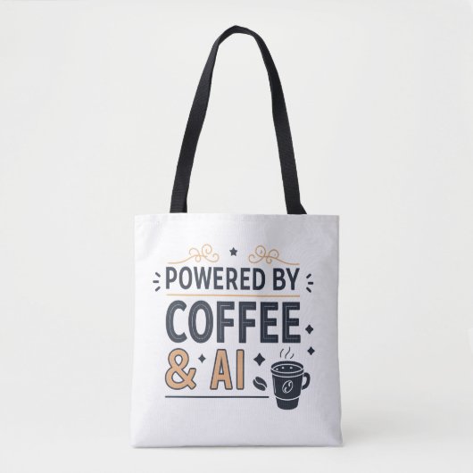 Powered by Coffee & AI Retro Tech Vector Tote Bag (Voorkant)
