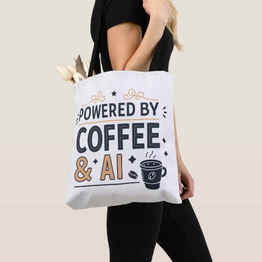 Powered by Coffee & AI Retro Tech Vector Tote Bag (Dichtbij)