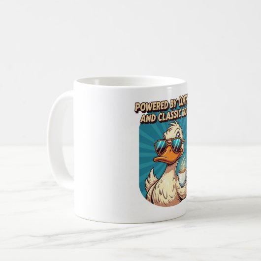 Powered by Coffee and Classic Rock - Cool Duck Koffiemok (Voorkant links)