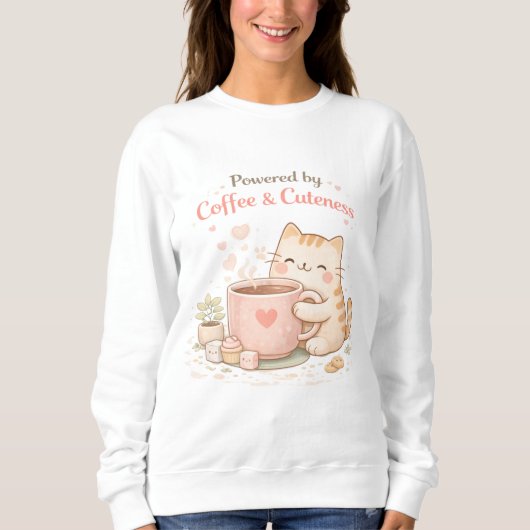 Powered by Coffee and Cuteness Cute Kitty Cat Warm Trui (Voorkant)