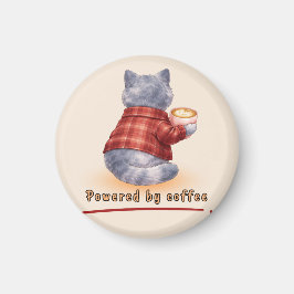 "Powered by Coffee" Cat Holding A Cup of Coffee Magneet