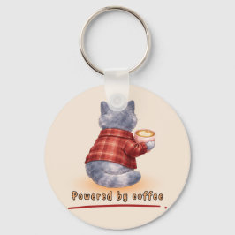 "Powered by Coffee" Cat Holding A Cup of Coffee Sleutelhanger