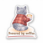 "Powered by Coffee" Cat Holding A Cup of Coffee Sticker (Voorkant)