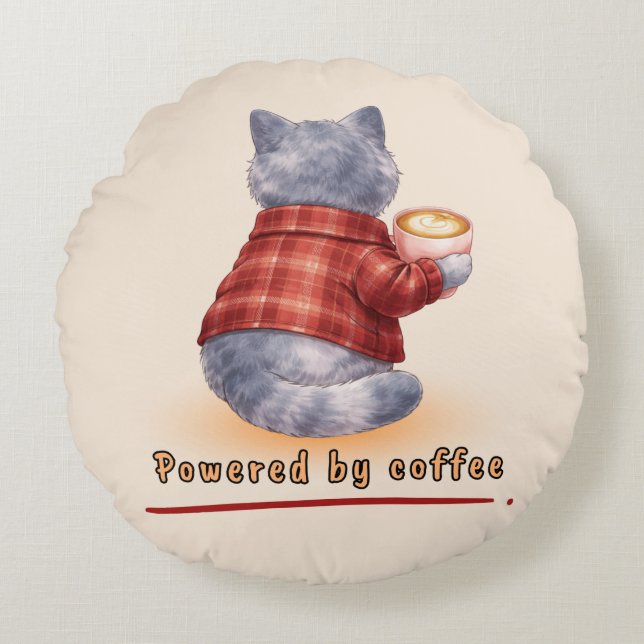 Powered by Coffee Rond Kussen (Voorkant)