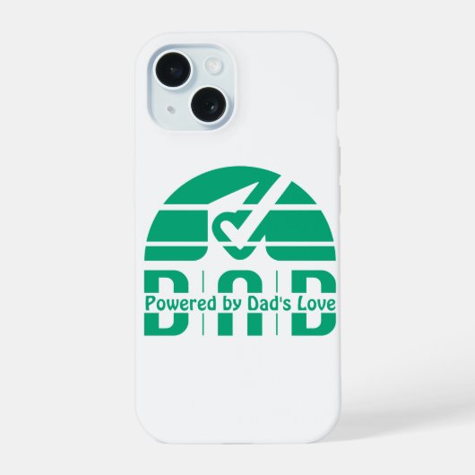 Powered by Dad's Love: Making Memories with Hugs iPhone 15 Case (Achterkant)