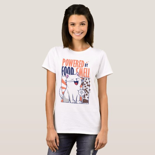 Powered by Food Smell | Funny Cat Design T-shirt (Voorkant volledig)