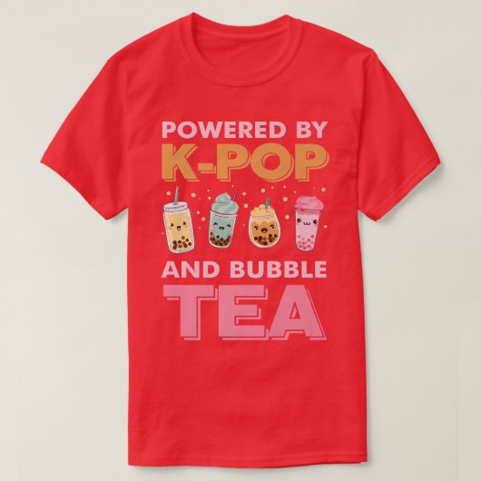 Powered by K-Pop and Bubble Tea Boba Koreaans Musi T-shirt (Design voorkant)