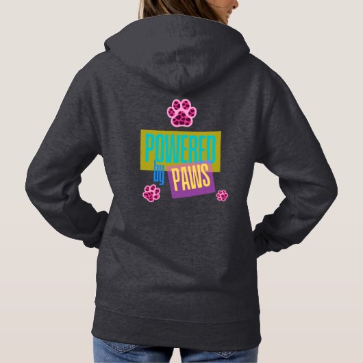 "Powered by Paws" Pink Paws Ontwerp Hoodie (Achterkant)