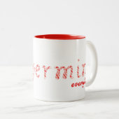 Powered by Peppermint Everything – Feestelijke vak Tweekleurige Koffiemok (Voorkant rechts)